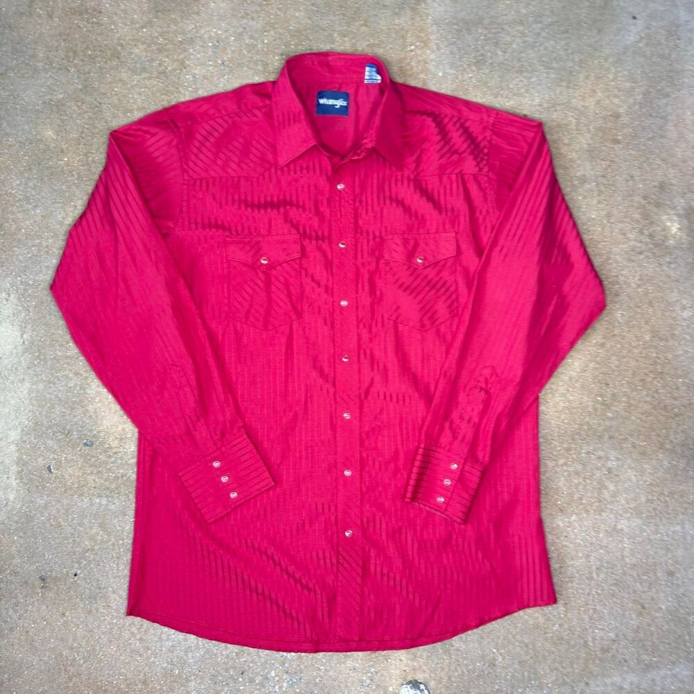 Wrangler Men’s XLT Red Western Snap Shirt Cowboy Pearl Snap Long Sleeve